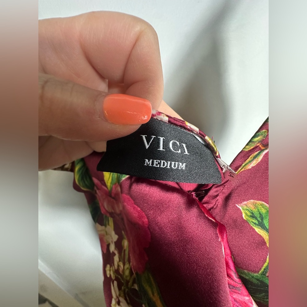 VICI Capriccio Satin Floral Ruffle  Burgundy Maxi Dress- Size Medium - Picture 12 of 17